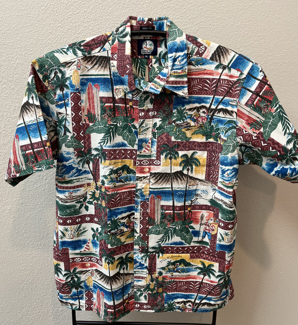 Reyn Spooner shirt Men's 2018 Mele Kalikimaka Hawaiian Christmas Santa XL